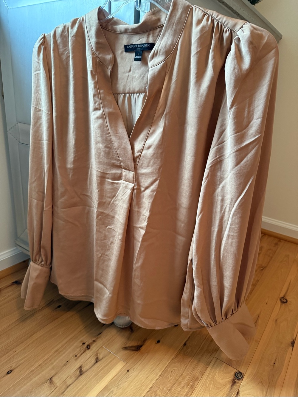 Banana Republic, gold color, popover blouse, size Large.